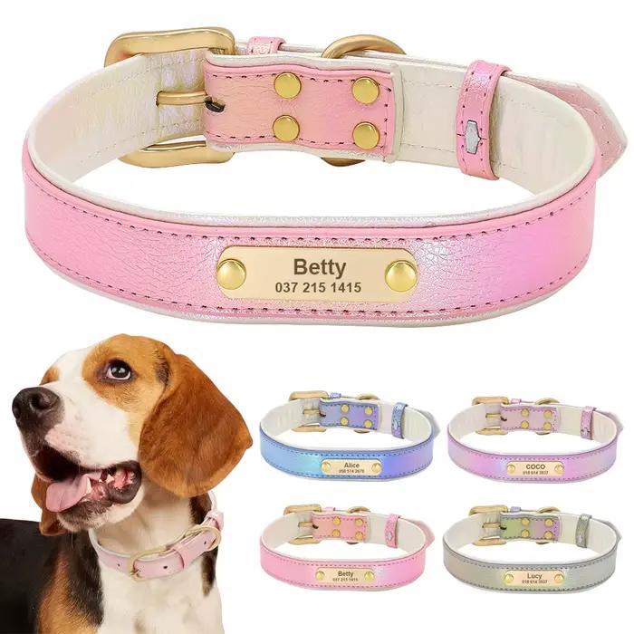 Collier de chien en cuir PU personnalisé colliers de chien chiot doux gravé collier de nom de chat d