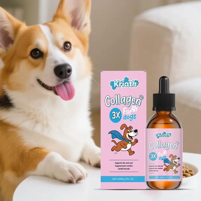 Gouttes de collagène pour chien pour la santé de la peau et du pelage, formules douces, digestion fa