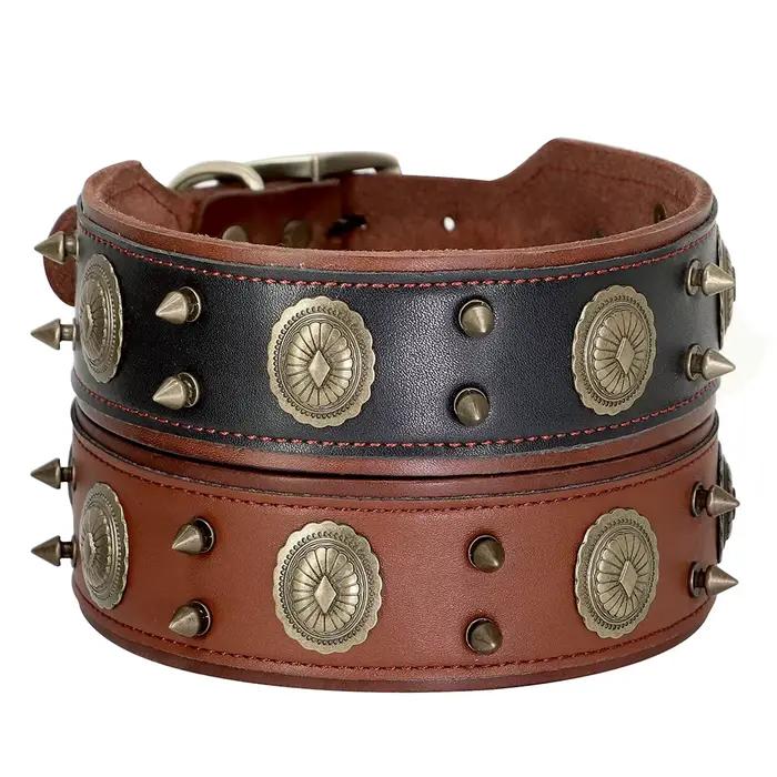 Collier de Luxe en Cuir group pour Chien, Accessoire Durable avec Pointes Cool de 2 Pouces de Large,