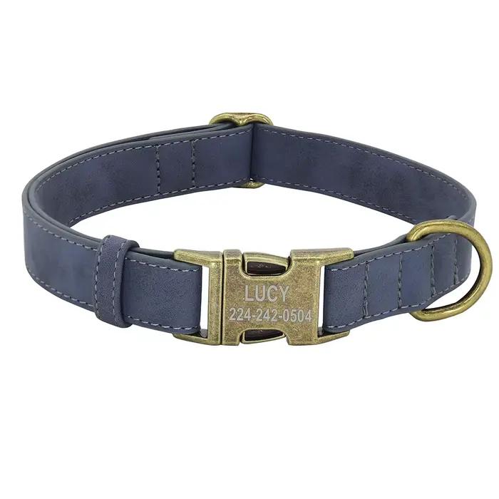 Collier de chien en cuir PU personnalisé gravé, colliers de chien rembourrés doux, identification d'