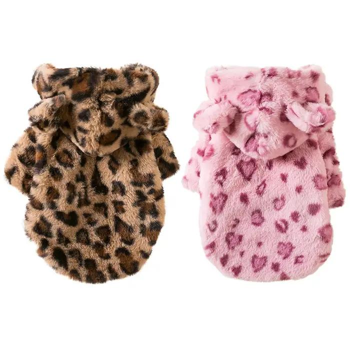 Vêtements d'hiver pour chiens de compagnie, polaire chaude, sweat à capuche, léopard, manteau, veste
