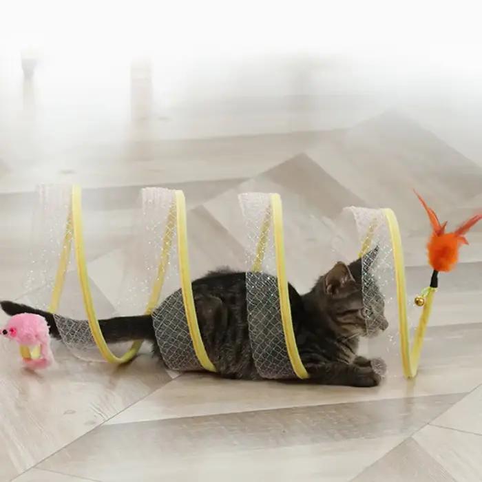 Tunnel pliable Type S pour chat, jouet de printemps, souris avec boules et plis, jouets d'extérieur 