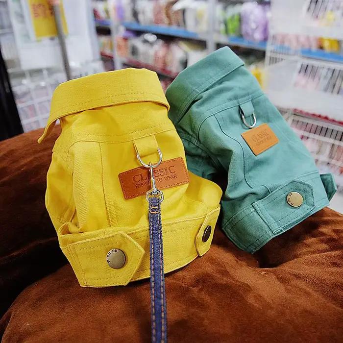 Costume de printemps pour chien, manteau en Denim, vêtements avec anneau de laisse en D pour petits 