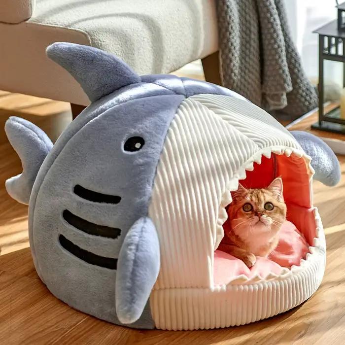 Lit chaud fermé pour chat, pour animaux de compagnie portables, panier pour chatons sucrés, coussin,
