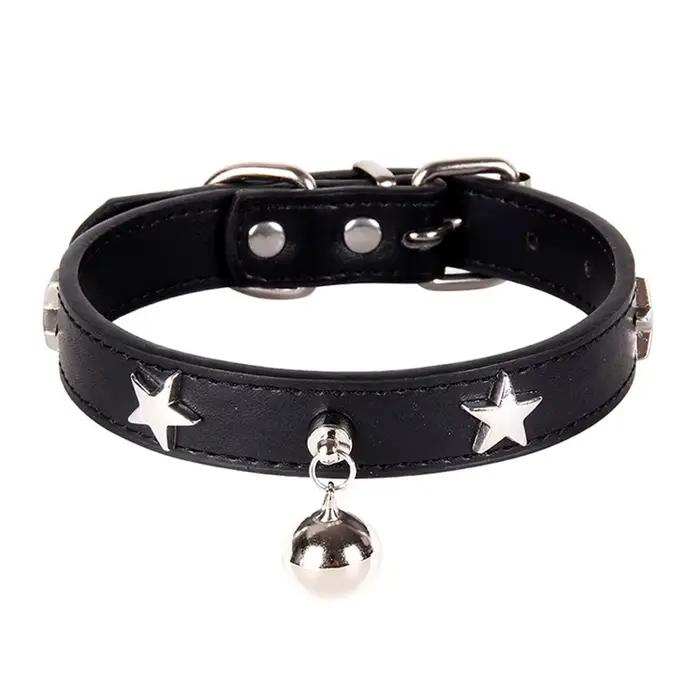 Star RiSALE-Collier en cuir avec clochette pour animal de compagnie, sangle de cou pour petit et moy