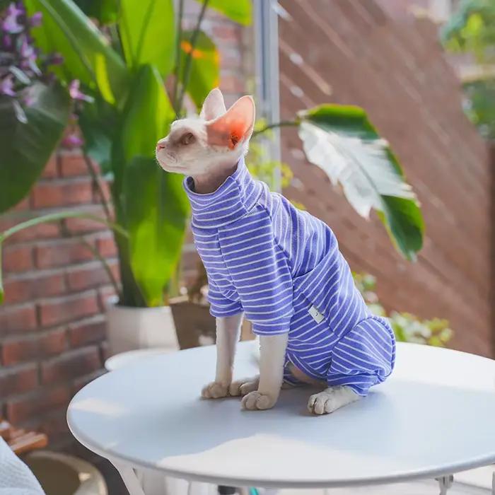 Vêtements d'hiver pour chat, manteau rayé en coton à 4 pattes pour Sphnx, maillot de corps à manches