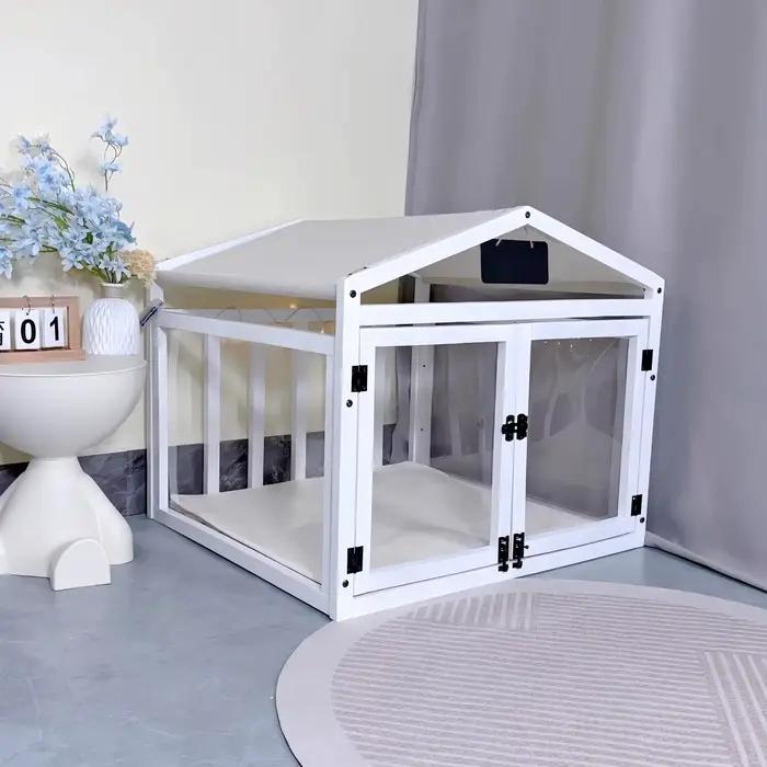 Chenil Transparent en bois massif pour petit chien, maison de luxe pour animaux de compagnie, maison