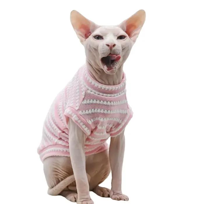 Chemise à fond rayé pour chat Sphinx, vêtements d'été mignons, vêtements respirants pour animaux de 