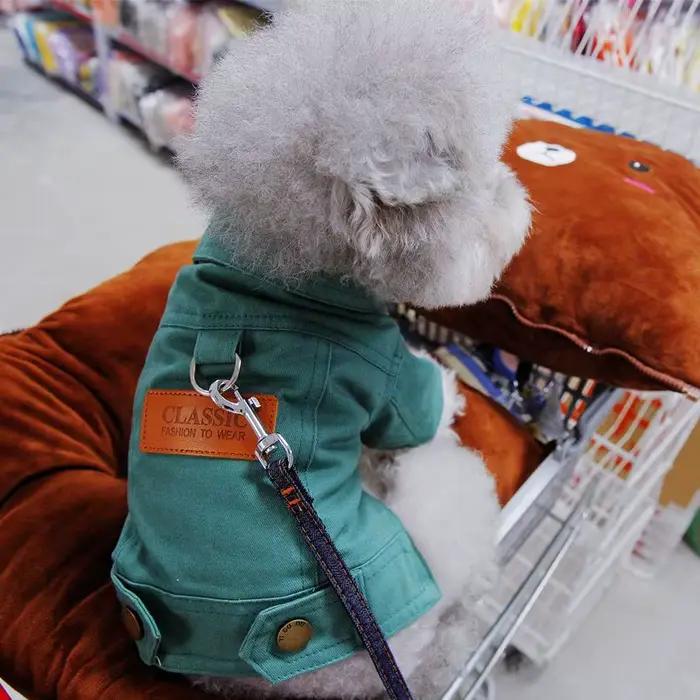 Costume de printemps pour chien, manteau en Denim, vêtements avec anneau de laisse en D pour petits 
