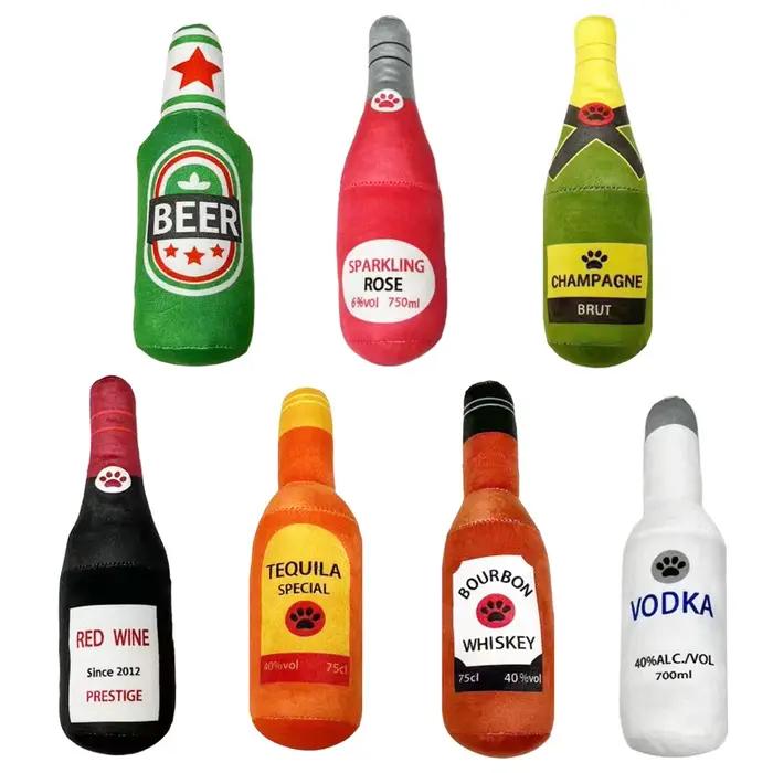 Jouets en peluche amusants pour chiens, en forme de bouteille de bière, petits et grands chiens, cou