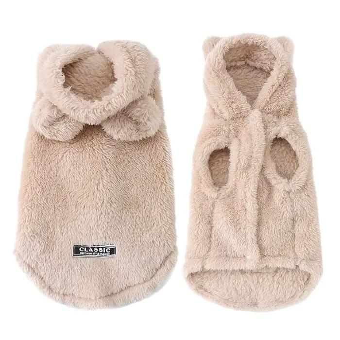 Vêtements en molleton doux pour chiens de compagnie, manteau à capuche mignon pour petits et moyens 
