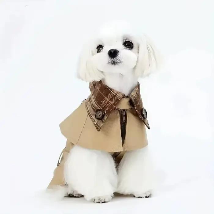 Manteau pour chien de Style britannique, Plaid Beige et marron avec bretelles réglables, vêtements d