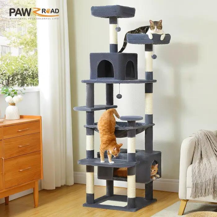 Grand arbre et tour pour chats d'intérieur, avec postes à gratter recouvertes de Sisal, hamac spacie