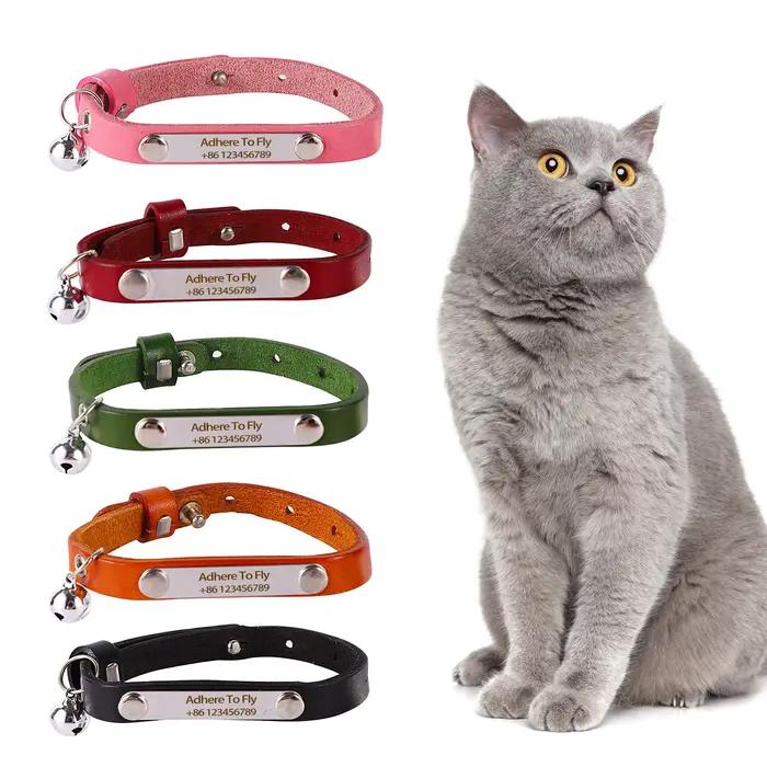 Collier anti-perte personnalisé pour chat, 1 pièce, collier pour chat en cuir réglable avec cloche, 
