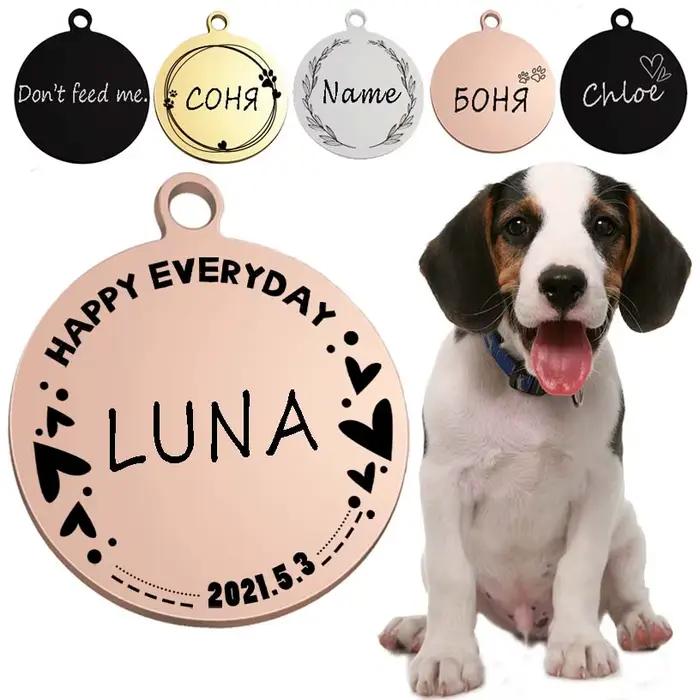 Étiquette d'identification personnalisée pour chien et chat, accessoires de collier, cercle gravé pe