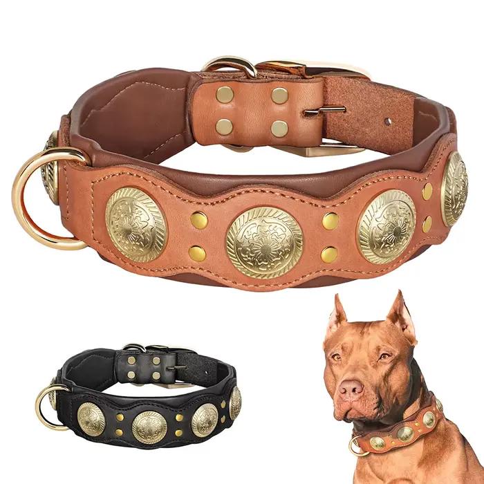 Collier pour chien en cuir véritable colliers pour chien en cuir véritable clouté collier pour grand