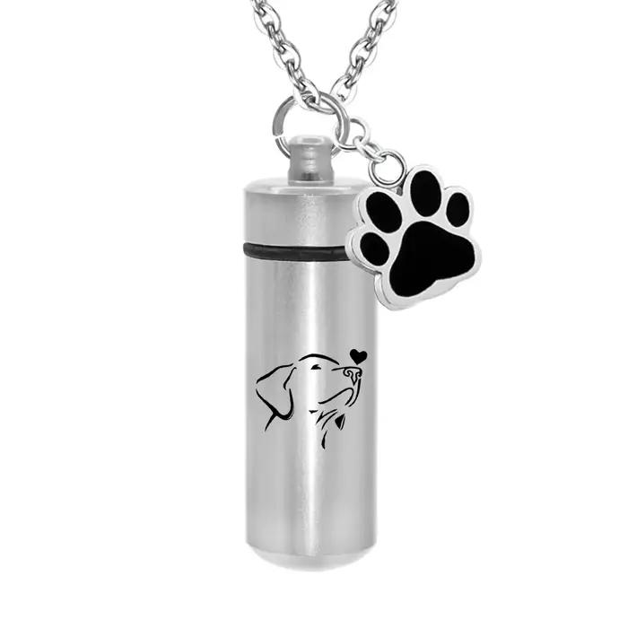Joli cylindre de patte d'animal de compagnie, pendentif de crémation, bijoux porte-cendres, souvenir