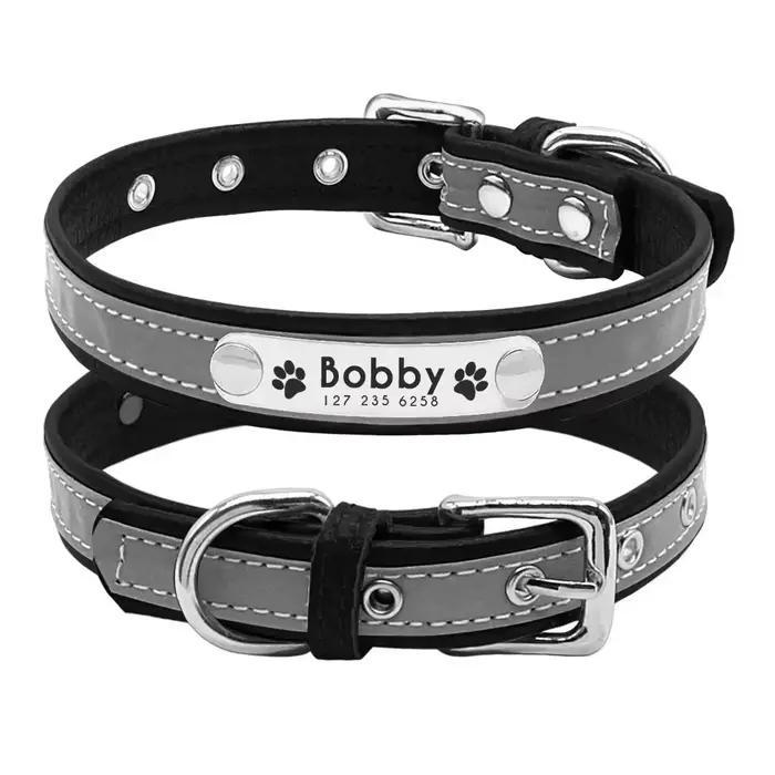 Collier réfléchissant pour animaux de compagnie avec nom personnalisé, Style réglable avec plaque si