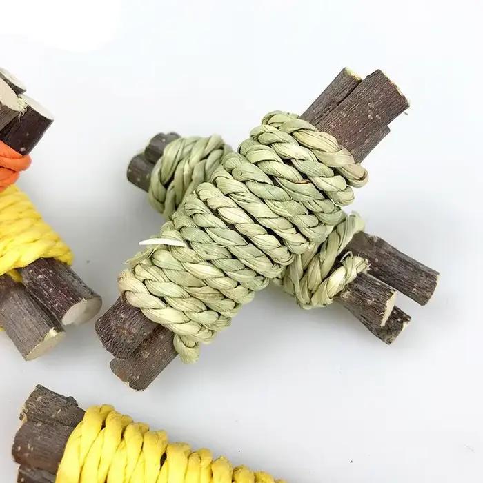 Jouet à mâcher en bois de pomme naturel biologique, gâteau d'herbe, dents de lapin pour animaux de c