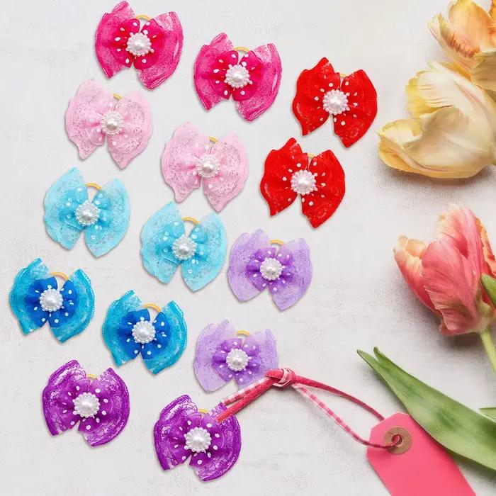 100 pièces en vrac accessoires de cheveux de chien de compagnie arcs de cheveux de chien avec dioman