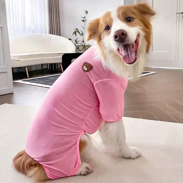 Pyjama d'été en maille ours pour petits et grands chiens, combinaison rose, bleu, violet, jaune, gre