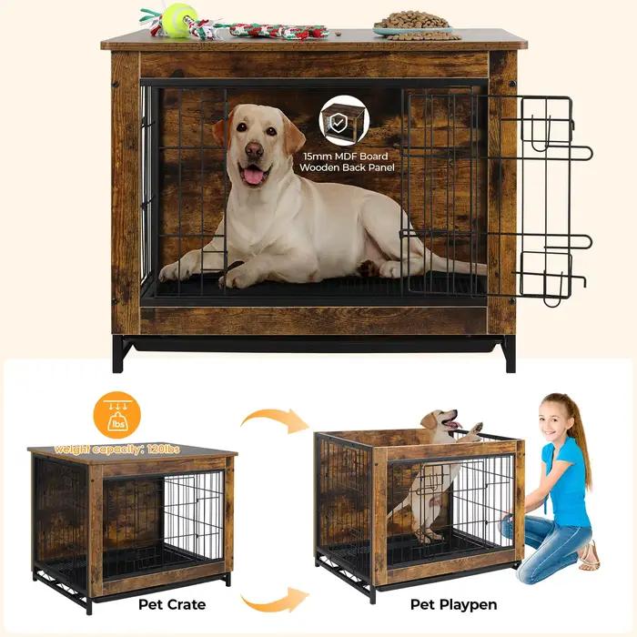 AOOU-Table d'appoint moderne en bois pour chien avec doubles portes, chenil pour chien, meubles de c