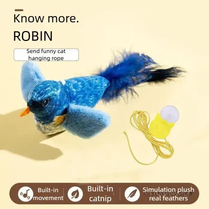 Jouet interactif pour chat, Simulation d'oiseau électrique avec son de charnuage, ailes battantes, j