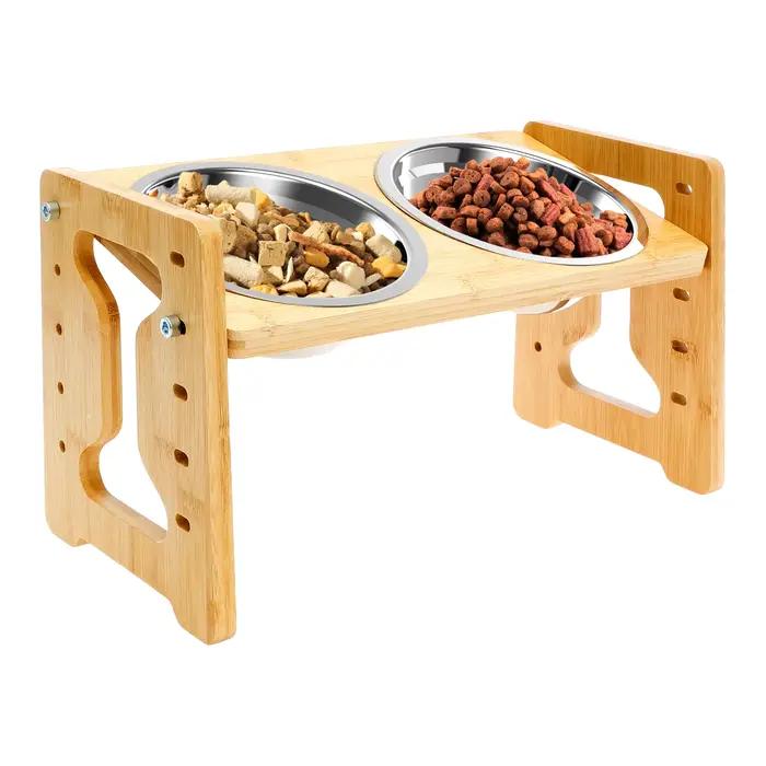 Bols surélevés pour chiens, support d'alimentation inclinable et réglable en bois avec bols de nourr