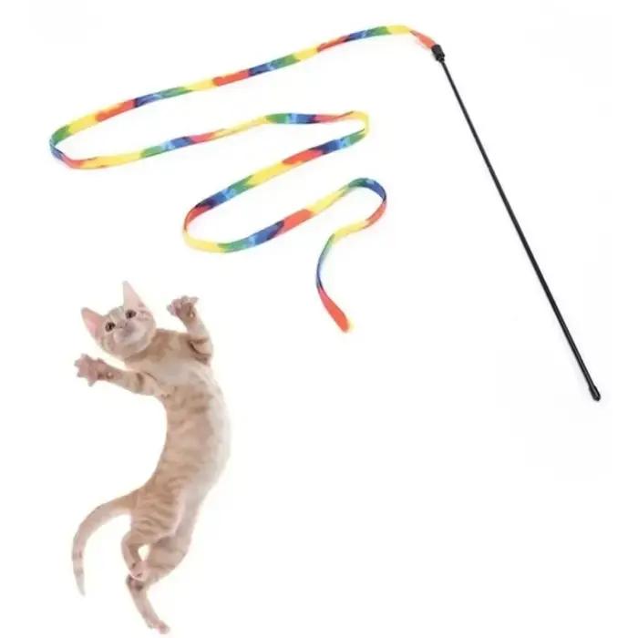Jouet interactif pour animaux de compagnie, bâton pour chat avec ruban arc-en-ciel Double face, joue