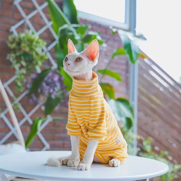 Vêtements d'hiver pour chat, manteau rayé en coton à 4 pattes pour Sphnx, maillot de corps à manches
