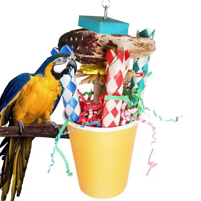 Jouets à mâcher colorés pour perroquets, tasse à oiseaux naturelle, jouets à mâcher pour perruches, 