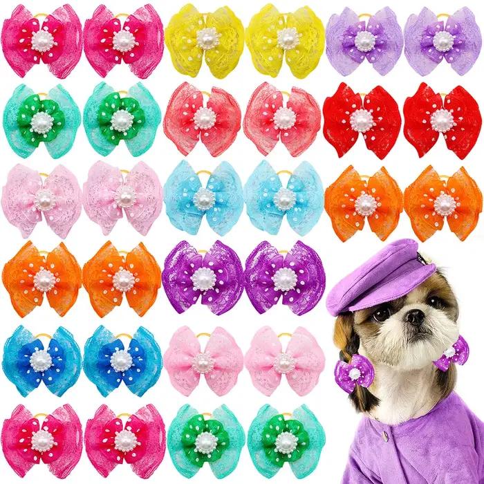 100 pièces en vrac accessoires de cheveux de chien de compagnie arcs de cheveux de chien avec dioman