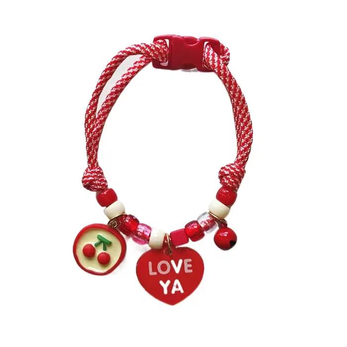 Collier tressé coloré pour animaux de compagnie, chaîne de cou de chat réglable avec cloches, bijoux