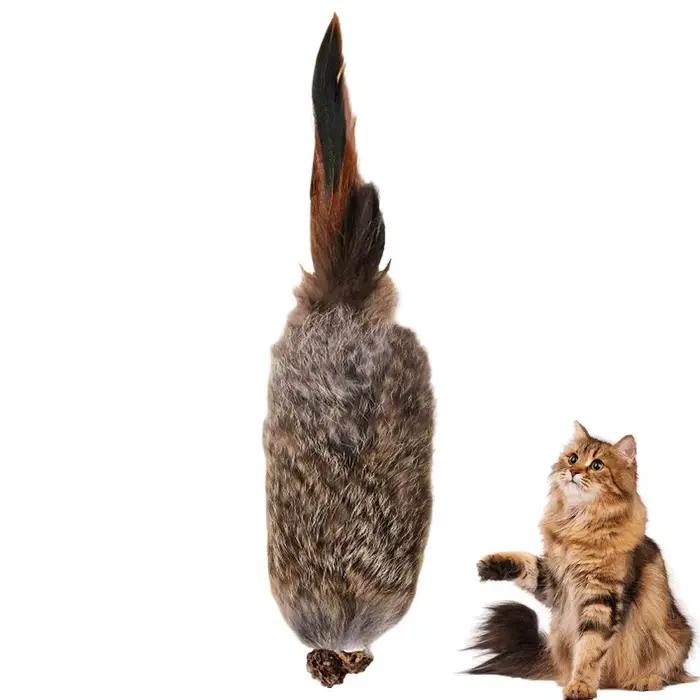 Jouet pour chat d'intérieur en fausse fourrure de lapin, peluche moelleuse, jouet à frapper avec fru