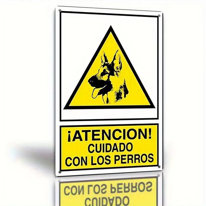 Panneau d'avertissement en métal « Attention au chien » - Plaque d'avertissement espagnole avec bord