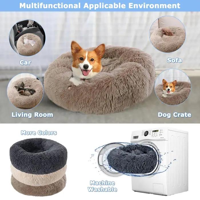 Lit rond pour animaux de compagnie pour grand chien, beignet, Long lit en peluche pour chat, maison 