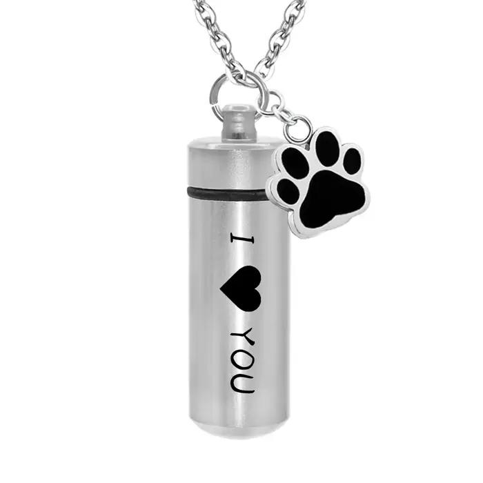 Joli cylindre de patte d'animal de compagnie, pendentif de crémation, bijoux porte-cendres, souvenir