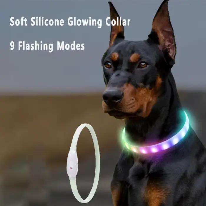 Collier lumineux Rechargeable USB pour grands et petits chiens collier de chien lumineux LED 9 Modes