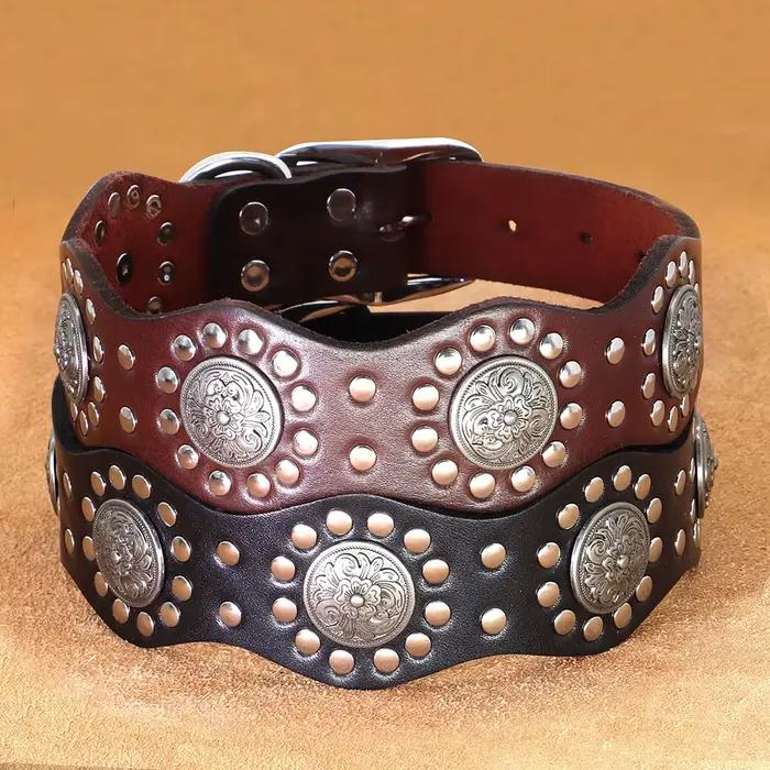 Collier de Luxe en Cuir group pour Chien, Accessoire Durable avec Pointes Cool de 2 Pouces de Large,
