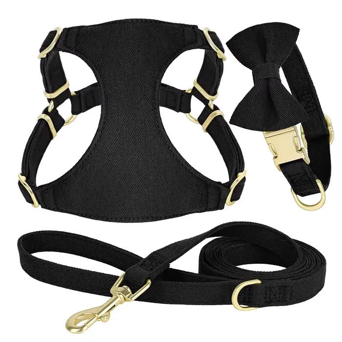 Small Dog Collar Harness Leash Set Cute Dog Collars With Bowknot Adjustable Pet Harnesses Vest for S