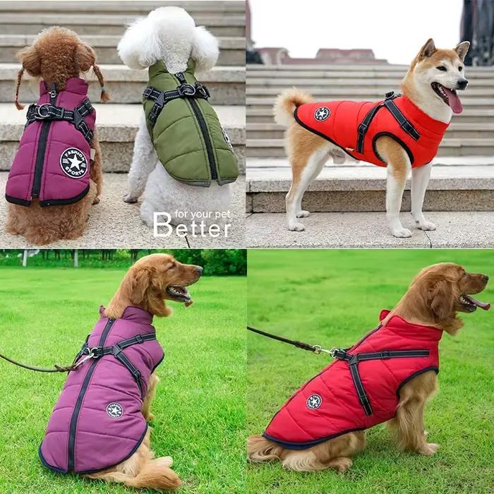 Vêtements d'hiver pour chien avec harnais, veste imperméable et chaude en coton pour petits et grand