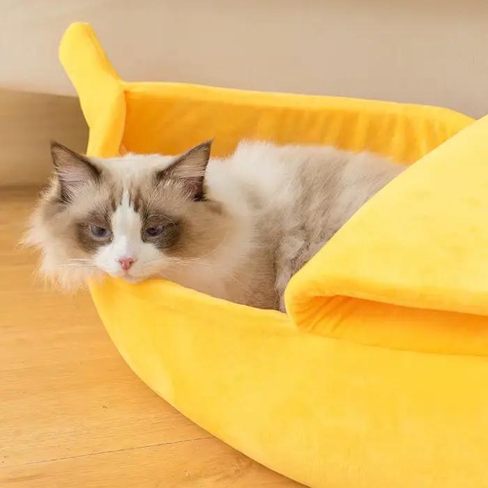 Lit d'hiver pour chat banane, maison drôle et confortable, tapis pour chat, chaud et Durable, panier
