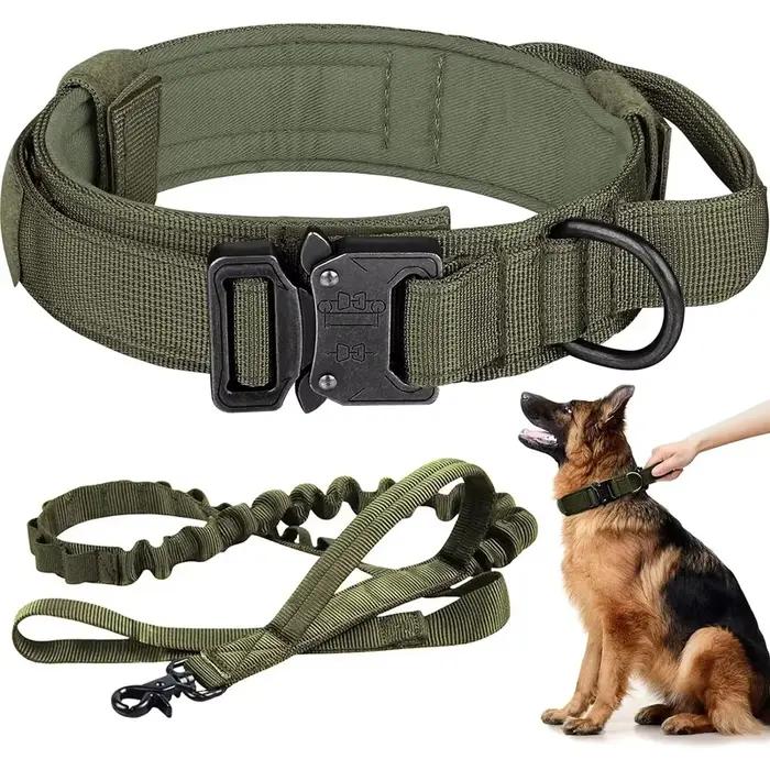 Ensemble de collier de chien durable réglable, laisse pour animal de compagnie militaire, moyen et g
