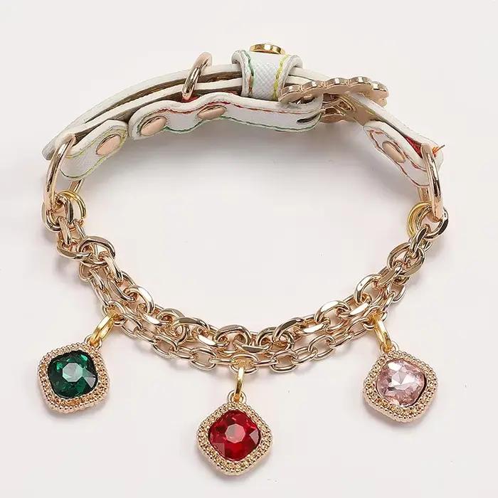 Collier réglable avec pendentif en diamant pour animaux de compagnie, pompon, petit chien, chat, chi