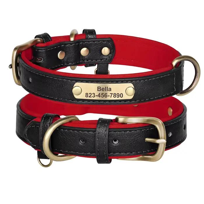 Collier de chien en cuir PU personnalisé, colliers d'identification de chien gravés gratuitement, pl