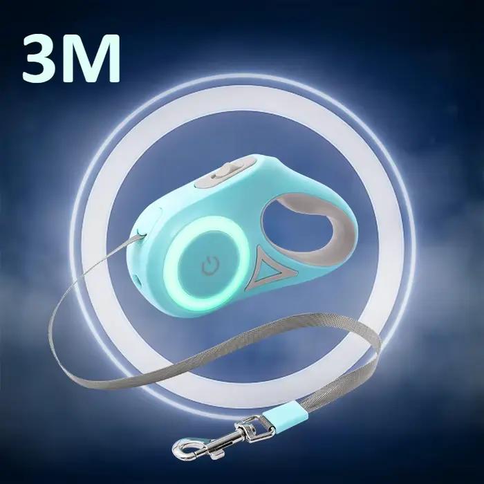 Laisse de chien rétractable automatique 3/5M avec LED lumineuse, sangles lumineuses tendance pour ch