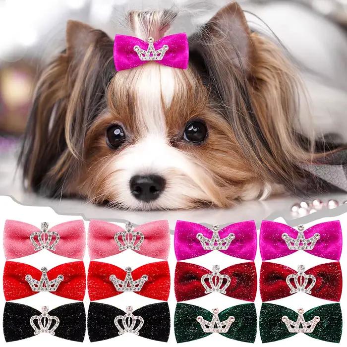 10 pièces mode chien épingle à cheveux cristal couronne arc Clips pour petits chiens luxe chiot chat