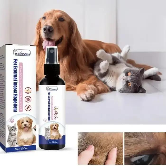 Spray anti-tiques pour chiens et chats, flacon de 100 ml, pour chiens, chats, animaux domestiques et