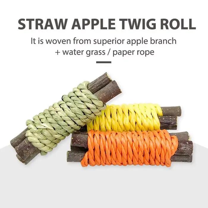 Jouet à mâcher en bois de pomme naturel biologique, gâteau d'herbe, dents de lapin pour animaux de c