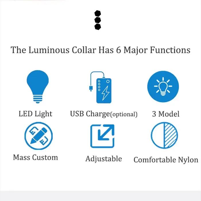 USB Rechargeable/bouton batterie collier de chien lumière lumineuse clignotant brillant Nylon réfléc